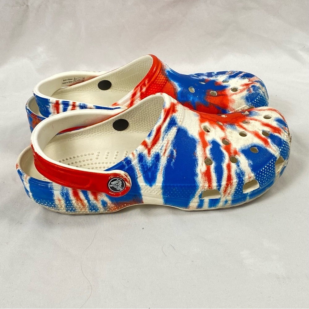 Crocs Blue Red White Patriotic Tie Dye Size M7 W9 Unisex 205453